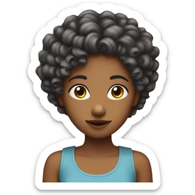 girl with curly small hair with a little bit of re sticker