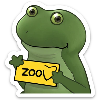 frog with a big sign sticker