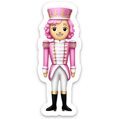 Pink nutcracker with pink hair full body white sticker