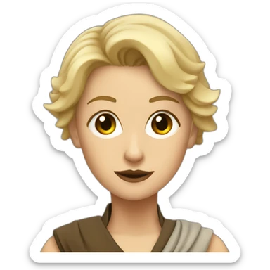 Jedi lady with short blonde hair and dark sand coloured sticker