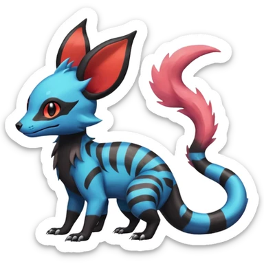 Rare epic aesthetic colorful Salandit-Eevee-Civet-species-Fakemon-hybrid-creature, with markings, full body sticker