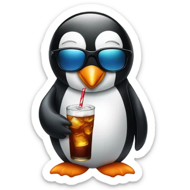 A penguin wearing sunglass and drinking cola sticker