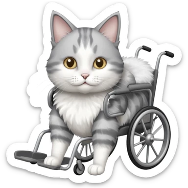 disabled grey and white cat in cat wheelchair sticker