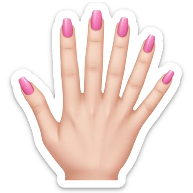  pink  close-up of a human hand with exactly five fingers, beautifully manicured nails, glossy pink nail polish, elegant nail shape, soft lighting, realistic style, isolated on transparent background" sticker