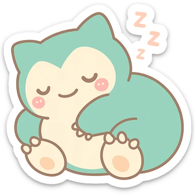 chibi style Snorlax sleeping curled up with three toe claws on each foot sticker