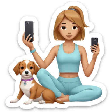 insta girlie doing yoga and taking selfie and puppy near her sticker