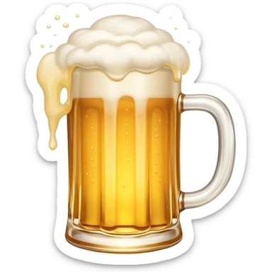 A frothy mug of golden beer with foam overflowing at the top sticker