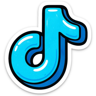 plump rounded blue TikTok logo with bold black outlines, expressive shadows, glossy highlights, soft rounded corners, puffy dimensional symbol, no background sticker