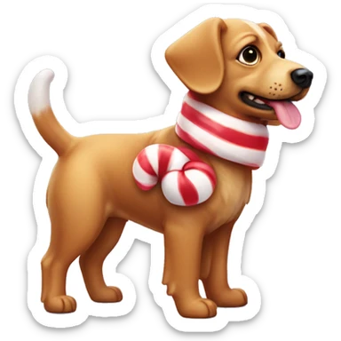 Gummy bear dog wearing a candy cane coat sticker