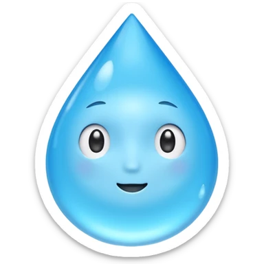 A single water droplet emoji, iPhone emoji style, glossy and smooth, cartoonish, vibrant sky blue color, no face, high detail, simple and cute design, isolated on white background, centered composition


 sticker