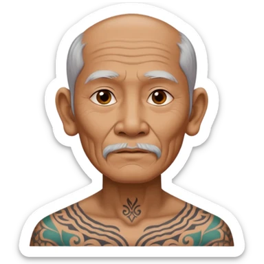 ancient thailand old man with tatooed on neck and face sticker