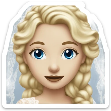 Beautiful blonde girl with blue eyes and long lace wedding dress sticker