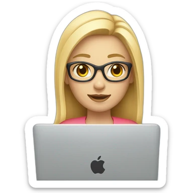 blonde female software engineer with Macbook on the side sticker
