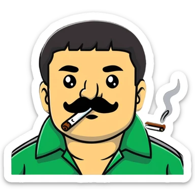 El Chapo Guzman with mustache smoking a marijuana joint sticker
