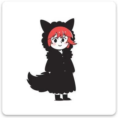 An anime girl with red hair in a fox costume sticker