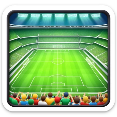 Emoji of a large football stadium, with bright lights, green grass, and an energetic crowd. sticker