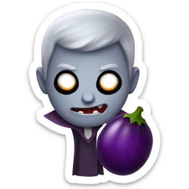  A scary gray vampire man holding a purple eggplant sticker