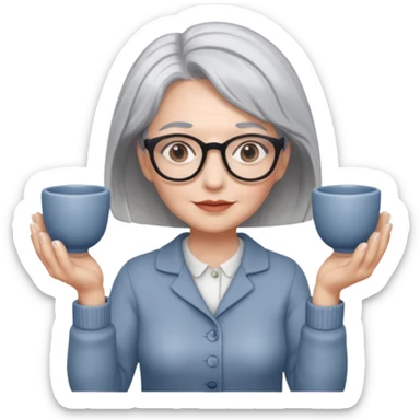 Woman with grey hair with ceramics sticker