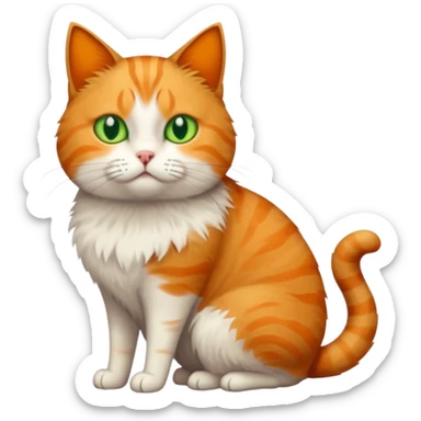 full body white, ginger and tabby cat with skinny head and fat body with an anxious face sticker