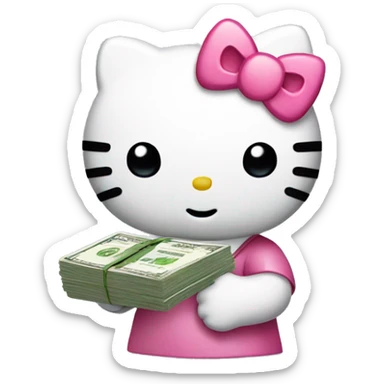 Hello kitty holding a stack of cash sticker