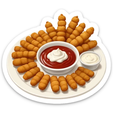 appetizer plate with mozzarella sticks, chicken bites, and dip sticker