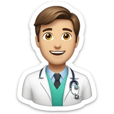 Male Doctor, happy, details, Short brown hair, combed to the side. Hearts around sticker