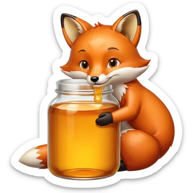 Fox hugging a jar of honey sticker
