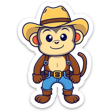 Monkey wearing cowboy hat  sticker