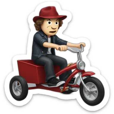 Angus Young from ACDC riding a tricycle sticker