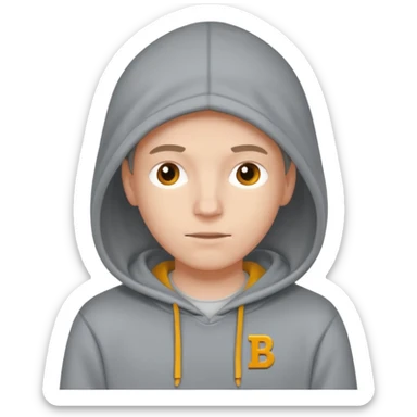 make an image of white person wearing hoodie with BST letters on it sticker