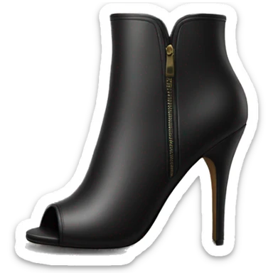 Realistic pair of black peep toe leather high heel bootie boots facing forward.  sticker
