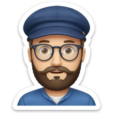 male full beard glasses and cap sticker