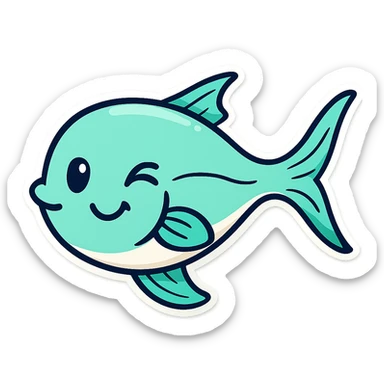 Create a cutesy fish with a winking expression in a cartoonish sticker style. Include one eye closed in a playful wink and a slight smile, keeping the fish adorable and charming. sticker