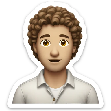man with white skin and brown curly hair, wear casual shirt , closeout face sticker