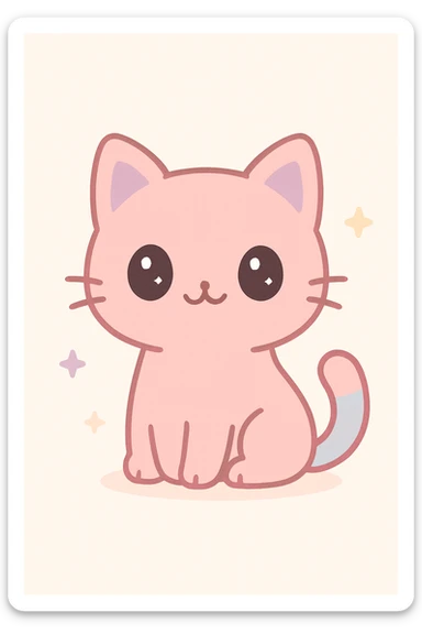 cute pink cat, big eyes, sitting, kawaii style, pastel colors sticker