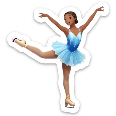 An icon featuring a graceful figure skater performing a spin on a sparkling ice rink. The scene includes a shimmering rink, colorful spotlights, snowflakes gently falling from the sky, and an audience in the stands, with a snowy landscape visible through large windows. Transparent background. sticker