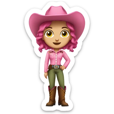 white country girl wearing pink brown hair green eyes boots pink skirt and pink top and pink cowgirl hat   sticker