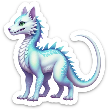 Kawaii white pastel iridescent beautiful pretty elegant divine edgy fantasy feline-vernid-sergal-Haku-dragon-fursona animal creature, full body with intricate markings  sticker
