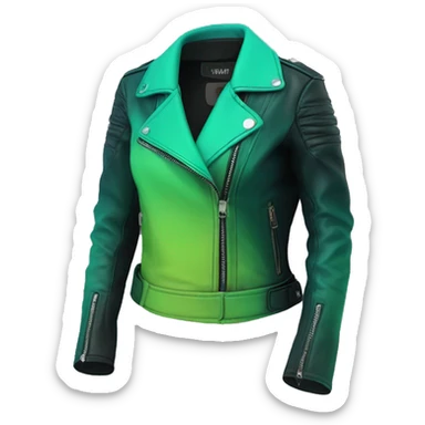 Realistic isolated side view of an open dark teal,lime green,mint green and emerald green ombre no collar moto style fashion leather jacket. sticker