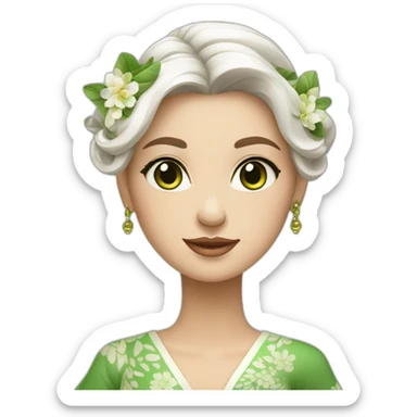 woman in traditional white balinese dress but white skin and green eyes  sticker