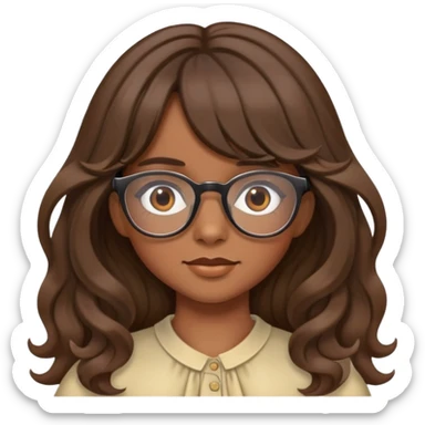 Girl with brown long wavy hair with curtain bangs and brown glasses  sticker