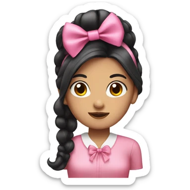 girl with long black hair, a pink bow and a pink blouse sticker