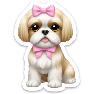 golden cream shih tzu white girl cute medium hair pink bow sticker
