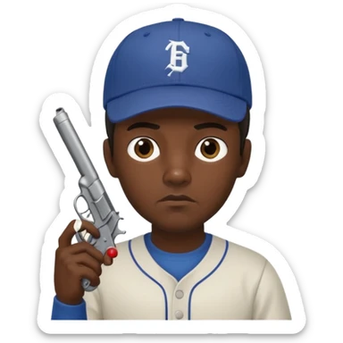 Un moreno con una pistola y grosero y una gorra sticker