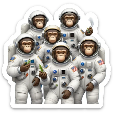 group of apes in astronaut suits floating in space smoking weed sticker