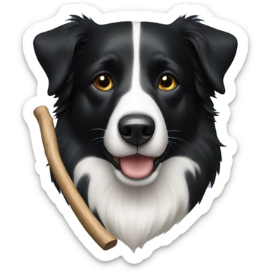 black border collie with full black face with a stick  sticker