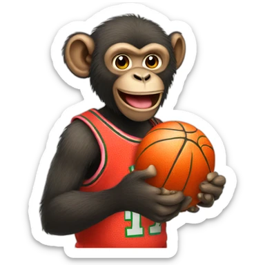 Monkey eating watermelon playing basketball  sticker