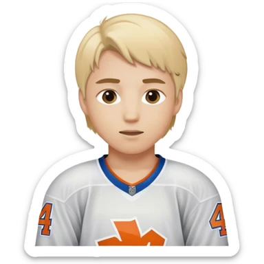 Young light haired hockey player number 4 sticker