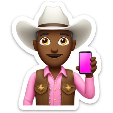 White cowboy with a pink cellphone sticker