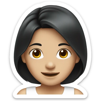 smiling girl in white dress with black hair sticker